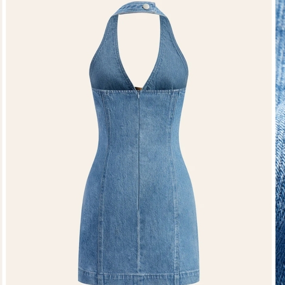 NWT Commense Halter Denim Mini Dress with Buckle Detail Medium Y2k Cult G Gold - Picture 2 of 7
